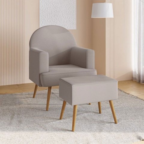 Poltrona Luxor com Puff em Veludo e Pés em Madeira -Bella Just Time