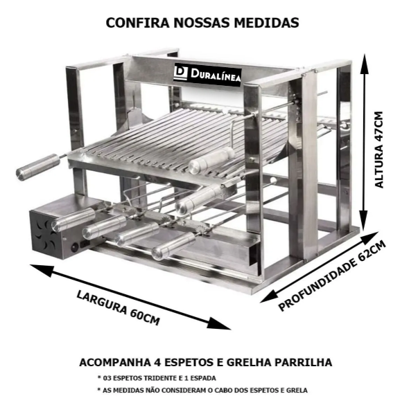 Churrasqueira Elevatória com Kit e 4 Espetos + Grelha Parrilha - Duralínea DURALÍNEA churrasqueira,  - 3