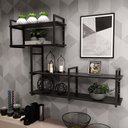 Ver imagem 1 de Nicho Suspenso Decorativo com Prateleira Organizador Moderno com Suporte Preto e Mdf Preto