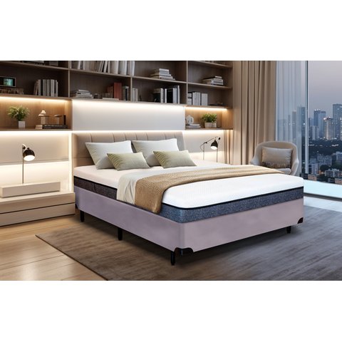Cama Box Casal Serenelife - Suede Cinza Escuro