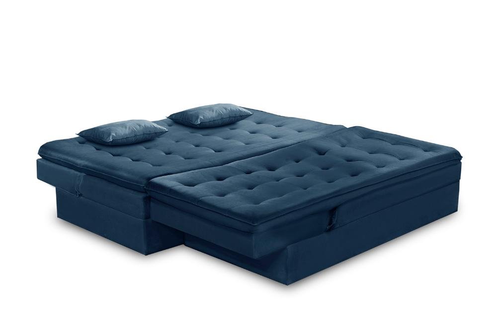 Sofá Cama King 5 Lugares 2,70m Alice Suede Azul Adonai Estofados - 3