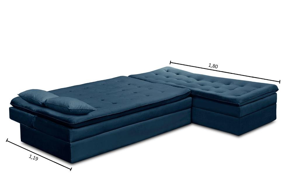 Sofá Cama King 5 Lugares 2,70m Alice Suede Azul Adonai Estofados - 6