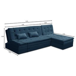 Sofá Cama King 5 Lugares 2,70m Alice Suede Azul Adonai Estofados - 5