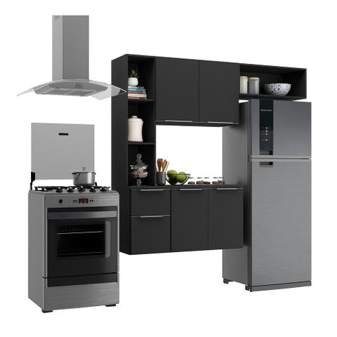 Cozinha Compacta Multimóveis Sofia Fg2004 Com Armário E Balcão Preta
