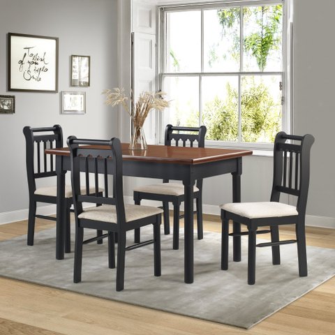 Conjunto Sala de Jantar Com 4 Cadeiras Madeira Maciça Mv Outlet Preto e Mel