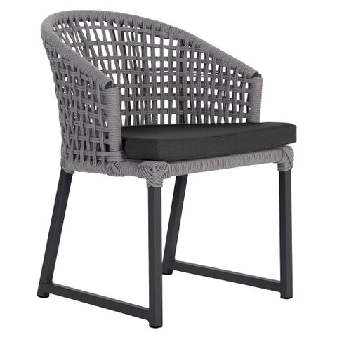 1 Cadeira Noronha Aluminio Micro Pintura Preta, Tr. Telinha Corda Nautica Grafite, Estofado - Preto