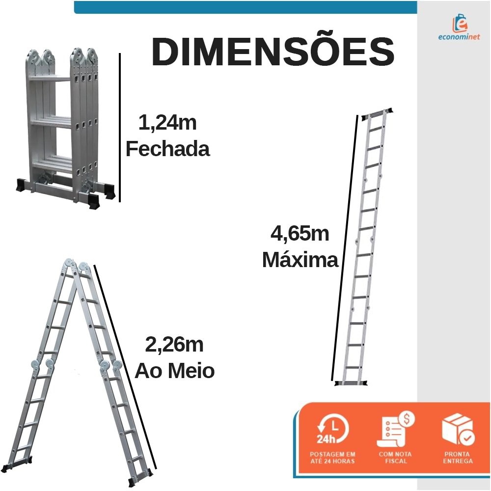 Escada Multifuncional Dobrável Alumínio 4x4 16 Degraus 4,65m - Starfer - 2