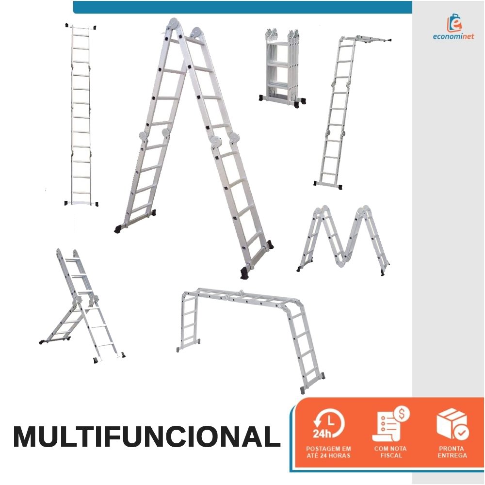 Escada Multifuncional Dobrável Alumínio 4x4 16 Degraus 4,65m - Starfer - 3