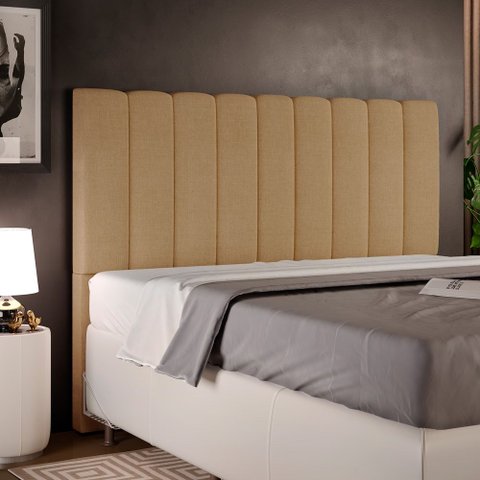 Cabeceira Cama Box King 195 cm Dália W01 Linho Bege Escuro - Lyam Decor