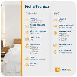 Cama Box Baú Viúva Preta + Colchão Espuma D45 Probel GuardaCostas ProForce Plus - 2