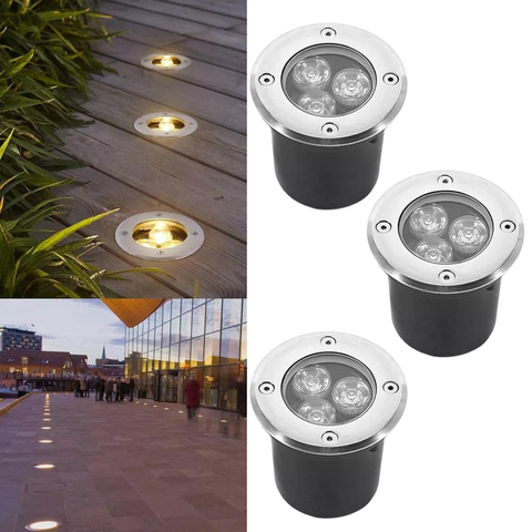 3 Balizadores Spot Blindado Led Smd 3w Branco Quente Bivolt Ip66 de Embutir em Piso Chão Gramado Jar
