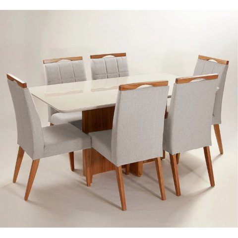 Mesa de jantar + 6 cadeiras Paris tampo 180 cm Castanho