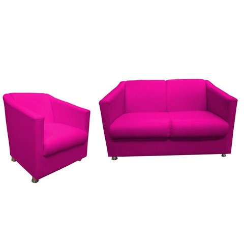 Kit Namoradeira + 1 Poltrona Decorativa Biane Couro Rosa Pink Pés Cromado Mz Decor