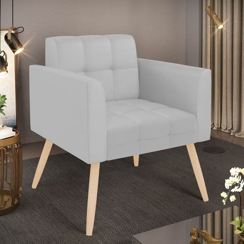 Poltrona Sala Decorativa Elisa Pé Palito Natural Sintético Cinza D03 - D’Rossi