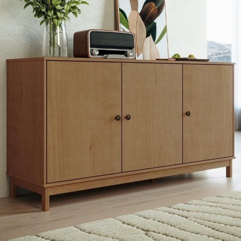 Buffet Aparador Vitalis Moderno 3 Portas Madeira Maciça 160cm Marrom Mpozenato