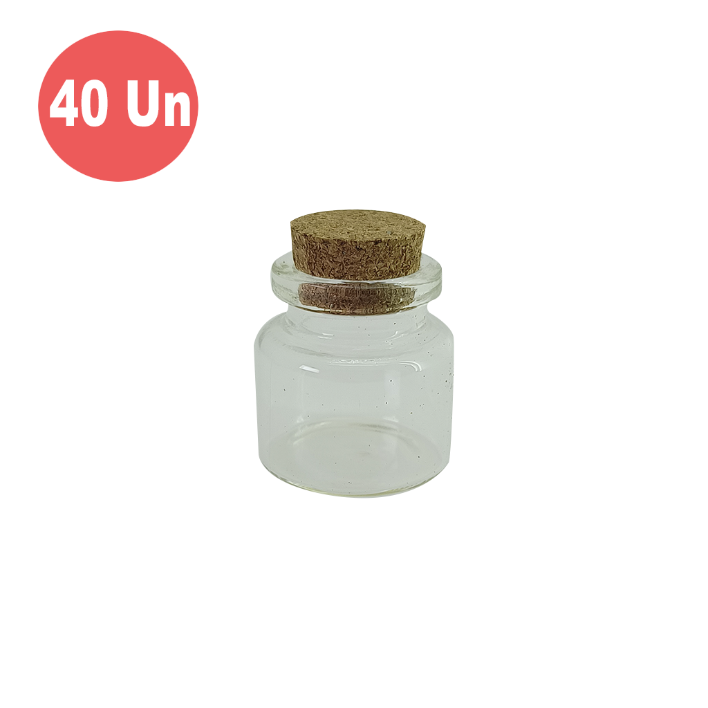 Kit de 40 Mini Garrafinhas de Vidro Transparente Redonda 2cm X 3,5cm