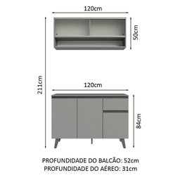 Armário De Cozinha Compacta 120cm Cinza Nice 02 Cinza - 10 Armário De Cozinha Compacta 120cm Cinza Nice 02 Cinza - 10