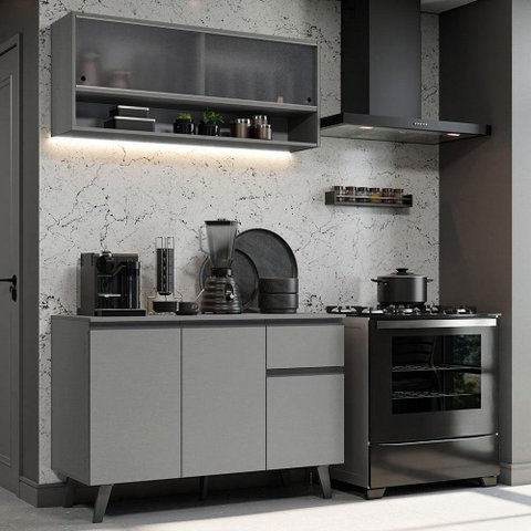 Armário De Cozinha Compacta 120cm Cinza Nice 02 Cinza