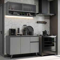 Armário De Cozinha Compacta 120cm Cinza Nice 02 Cinza - 2 Armário De Cozinha Compacta 120cm Cinza Nice 02 Cinza - 2