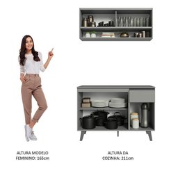 Armário De Cozinha Compacta 120cm Cinza Nice 02 Cinza - 8 Armário De Cozinha Compacta 120cm Cinza Nice 02 Cinza - 8