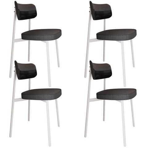 Kit 04 Cadeiras Estofada para Sala de Jantar Astrid Branco C01 Linho Preto Courino Preto - Lyam
