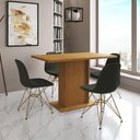 Ver imagem 1 de Mesa Jantar Londres Tampo Canela 120cm 4 Cadeiras Base Dourado Estofado Nude Médio