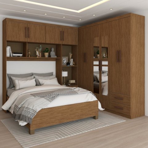 Guarda-roupa Casal Modulado com Cama Paradise 10 Portas com Espelho 6 gavetas - Panorama Móveis