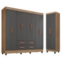 Ver imagem 1 de Guarda Roupa Casal Porto 8 Portas e Armário Multiuso Lite Nature Cinza – Móveis Leão