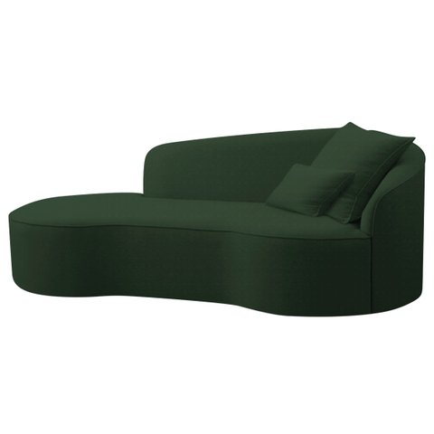 Divã Recamier Curvo Sala de Estar Recepção Inglaterra 200cm Lado Esquerdo Linho Adj Decor Verde