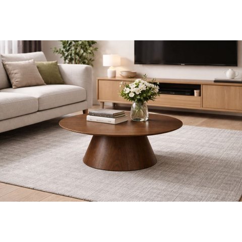 Mesa de Centro Redonda 70cm Design Contemporâneo Desirée Oona Design Castanho