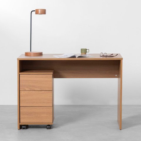 Conjunto Office - Bancada Contemporânea Slim Freijó - 1,10m + Gaveteiro Contemporâneo Slim 3 Gavetas