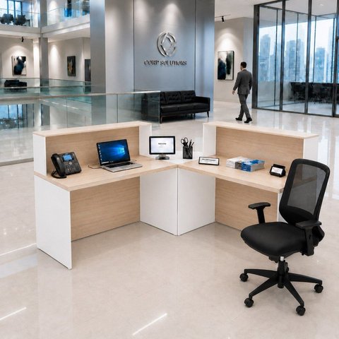 Balcão de Atendimento em L 140x60cm para Loja e Recepção + Cadeira de Escritório Ergonômica Premium