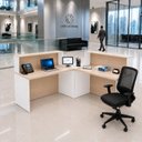 Ver imagem 1 de Balcão de Atendimento em L 140x60cm para Loja e Recepção + Cadeira de Escritório Ergonômica Premium