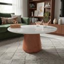 Ver imagem 1 de Mesa de Centro Base Cone Redonda Vidro MDF 70cm Off White Decoraper