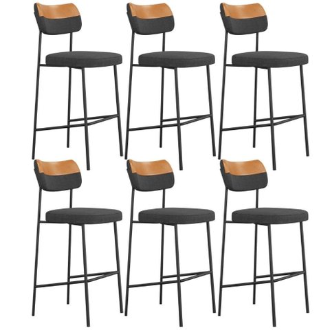 Kit 06 Banquetas Alta Bar Cozinha Sala Jantar Whisky Elira L02 Couríssimo Whisky Linho Chumbo -