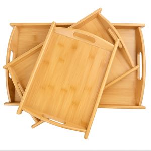 Kit 3 Bandejas de Bambu Retangular para Cozinha com Alca de Servir Multiuso