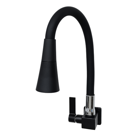 Torneira Quadrada Tubo Silicone Jato Duplo Preta de Parede