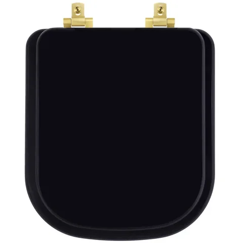 Assento Sanitário MDF Soft Close Quadra Preto para Vaso Deca com Ferragem Dourada