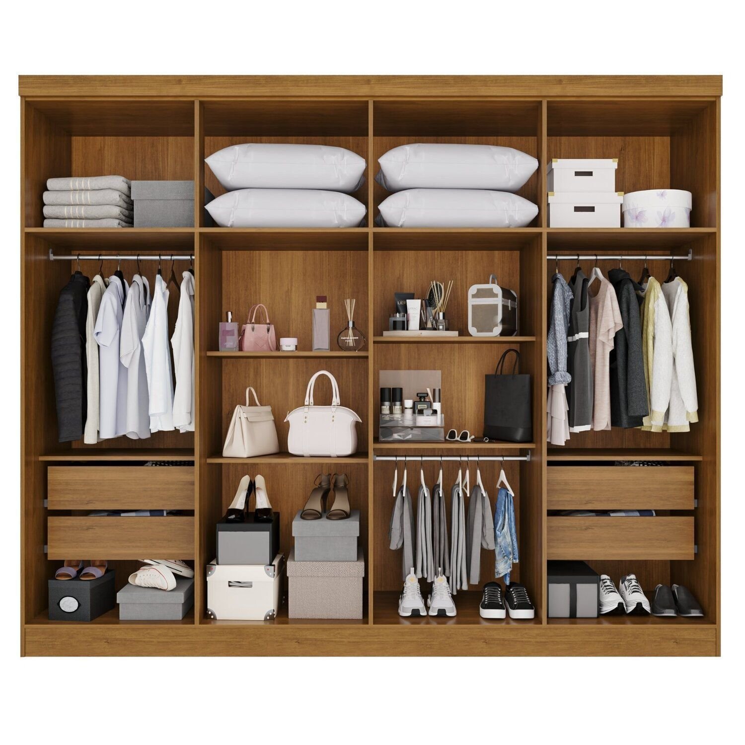 Guarda-Roupa Casal 8 Portas 4 Gavetas França Off White/Cinamomo
