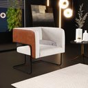 Ver imagem 2 de Poltrona Decorativa Scarlett D02 Base Aço Preto Couríssimo Camel B-14 Linho Cru C-443 - Lyam Decor