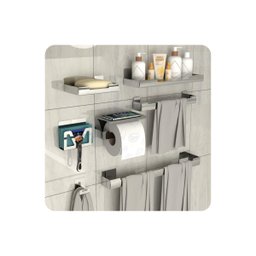 Kit de Acessórios para Banheiro Inox com Adesivo 7 Pcs F.elg - 1