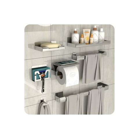 Kit de Acessórios para Banheiro Inox com Adesivo 7 Pcs F.elg