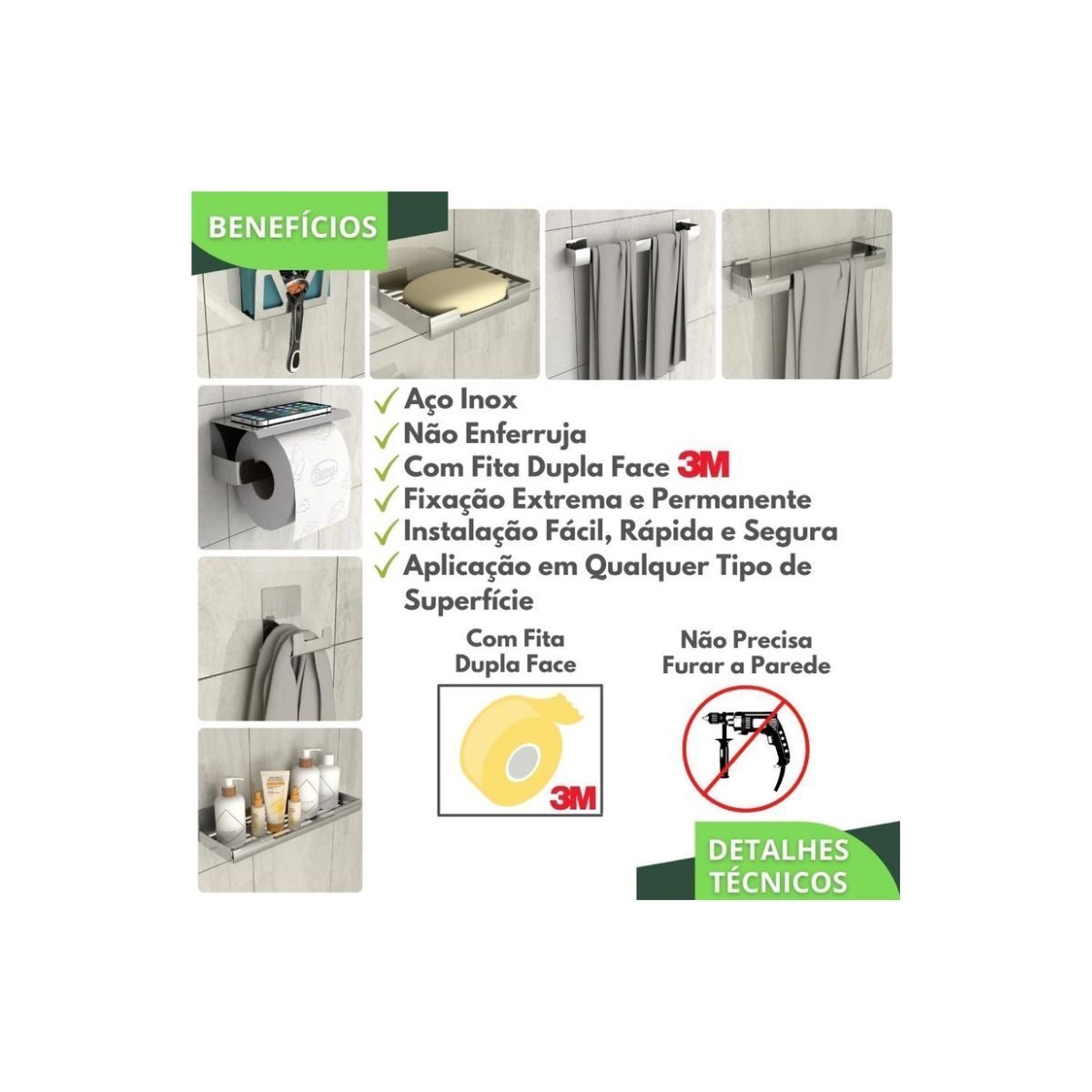 Kit de Acessórios para Banheiro Inox com Adesivo 7 Pcs F.elg - 5