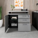 Ver imagem 2 de Armário Escritório F5 Office 1 Porta 3 Gavetas 1 Prateleira MDP 90cm Cinza Sagrado com Preto