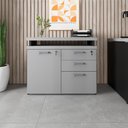 Ver imagem 1 de Armário Escritório F5 Office 1 Porta 3 Gavetas 1 Prateleira MDP 90cm Cinza Sagrado com Preto