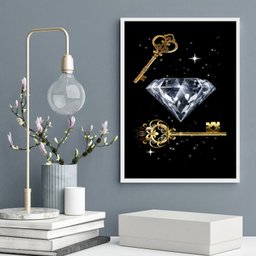 Quadro Arquétipo Chaves e Diamante 45x34cm - com Vidro:madeira Branca - 1