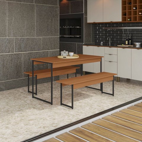 Mesa de Jantar com 2 Bancos Li013 136cm Crome Industrial