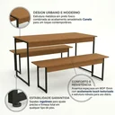Ver imagem 4 de Conjunto Mesa de Jantar com 2 Bancos Industrial 136x72cm Canela/Preto