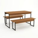 Ver imagem 2 de Conjunto Mesa de Jantar com 2 Bancos Industrial 136x72cm Canela/Preto