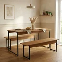 Ver imagem 1 de Conjunto Mesa de Jantar com 2 Bancos Industrial 136x72cm Canela/Preto